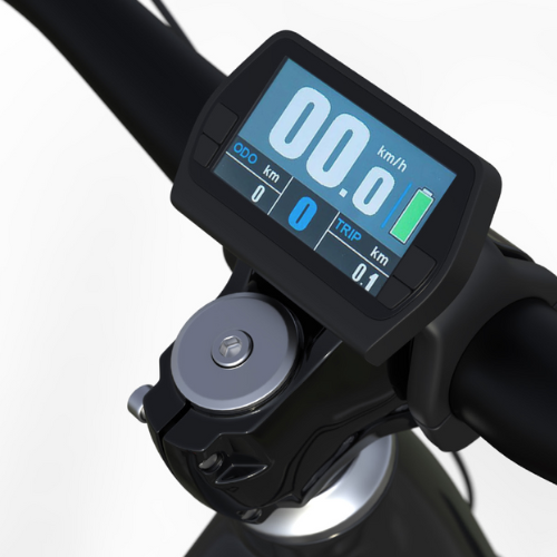 Detaljbild av en digital display på en el-cykel.
